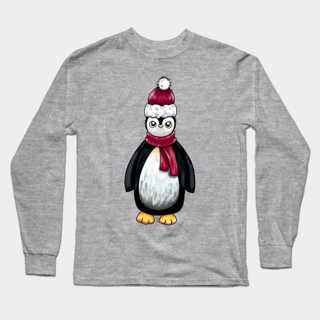 Santa Hat Penguin Long Sleeve T-Shirt by Lady Lilac